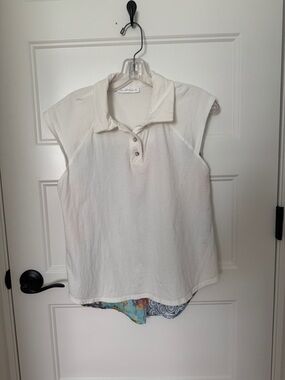 Ces Femme White Cap Sleeve Polo Top